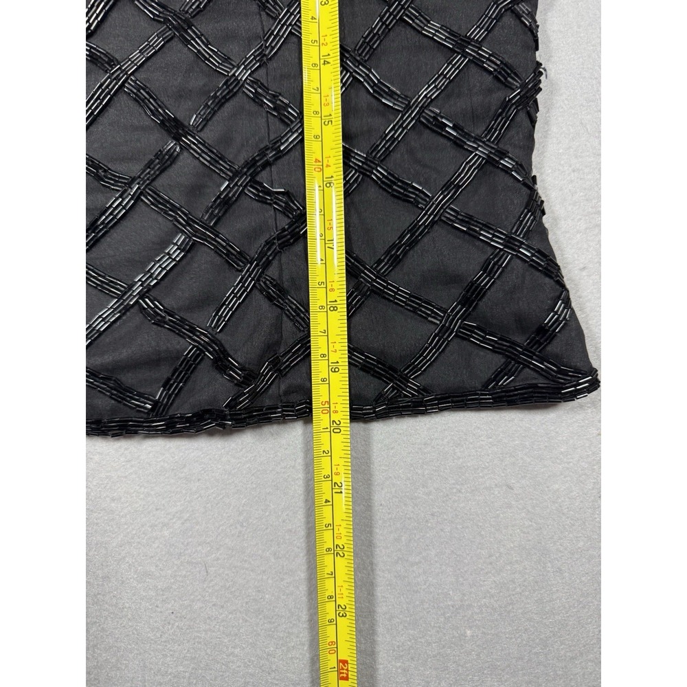 VTG Laurence Kazar Black Beaded Lattice Tank Size M Whimsigoth Ren Faire Luxury - Picture 4 of 9